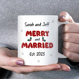 Personalised Merry and Married EST 2025 Mug, Newlywed Christmas Mug, Newly Married Couple Gift, Engagement or Wedding Christmas Present
