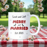 Personalised Merry and Married EST 2025 Mug, Newlywed Christmas Mug, Newly Married Couple Gift, Engagement or Wedding Christmas Present