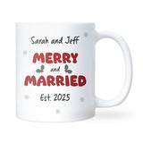 Personalised Merry and Married EST 2025 Mug, Newlywed Christmas Mug, Newly Married Couple Gift, Engagement or Wedding Christmas Present