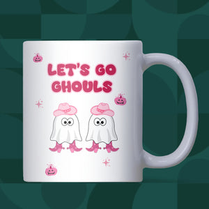 Let’s Go Ghouls Mug, Funny Halloween Mug for Her, Pink Cowgirl Ghost Cup, Girly Spooky Season Coffee Mug, Cute Halloween Gift for Bestie