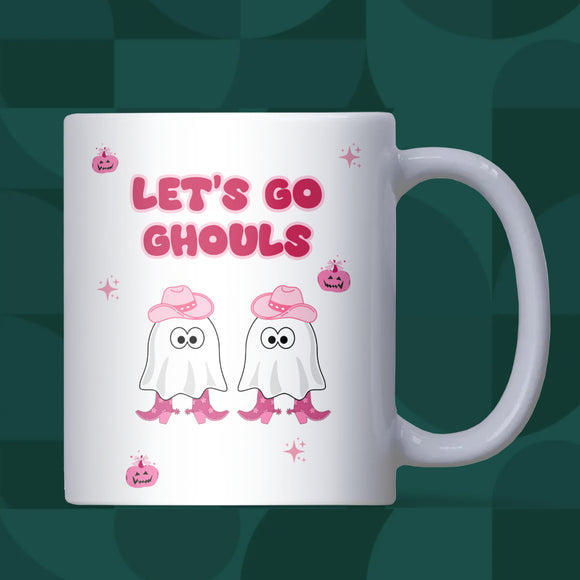 Let’s Go Ghouls Mug, Funny Halloween Mug for Her, Pink Cowgirl Ghost Cup, Girly Spooky Season Coffee Mug, Cute Halloween Gift for Bestie