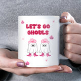 Let’s Go Ghouls Mug, Funny Halloween Mug for Her, Pink Cowgirl Ghost Cup, Girly Spooky Season Coffee Mug, Cute Halloween Gift for Bestie
