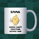 Queen Can’t Function Before 9am Mug, Funny Morning Struggle Mug, Not a Morning Person Gift for Wife or Girlfriend, Secret Santa Gift