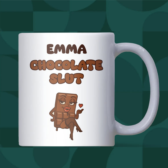 Chocolate Slut Mug, Funny Chocolate Lover Mug, Secret Santa Gift for Colleague, Mum or Sister, Christmas Chocolate Mug