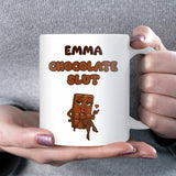 Chocolate Slut Mug, Funny Chocolate Lover Mug, Secret Santa Gift for Colleague, Mum or Sister, Christmas Chocolate Mug