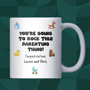 Personalised New Parents Mug, You’re Going to Rock Parenting Gift, Pregnancy Congratulations Mug, Baby Shower Gift, Mum and Dad to Be Gift