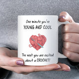 Excited About Crochet Mug, Funny Crochet Gift, Crocheter Secret Santa Gift, Crochet Birthday Gift, Crochet Christmas Mug, Yarn Lover Mug