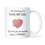 Excited About Crochet Mug, Funny Crochet Gift, Crocheter Secret Santa Gift, Crochet Birthday Gift, Crochet Christmas Mug, Yarn Lover Mug