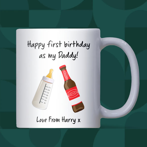 Daddy Birthday Bottle Mug, Funny First Birthday Gift for Dad, Daddy Birthday from Baby, First Time Dad Gift, Birthday Gift from Bump