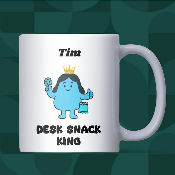 Desk Snack King Mug, Funny Office Snack Lover Gift for Him, Secret Santa Coworker Gift, Colleague Birthday Present