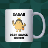 Desk Snack Queen Mug, Funny Office Snack Mug for Her, Secret Santa Gift for Woman Colleague, Work Bestie Birthday Mug
