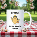 Desk Snack Queen Mug, Funny Office Snack Mug for Her, Secret Santa Gift for Woman Colleague, Work Bestie Birthday Mug