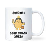 Desk Snack Queen Mug, Funny Office Snack Mug for Her, Secret Santa Gift for Woman Colleague, Work Bestie Birthday Mug