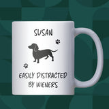 Distracted by Wieners Mug, Funny Sausage Dog Gift, Dachshund Owner Christmas Present, Joke Secret Santa for Dog Lovers, Sausage Dog Mum Mug