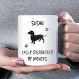 Distracted by Wieners Mug, Funny Sausage Dog Gift, Dachshund Owner Christmas Present, Joke Secret Santa for Dog Lovers, Sausage Dog Mum Mug