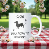 Distracted by Wieners Mug, Funny Sausage Dog Gift, Dachshund Owner Christmas Present, Joke Secret Santa for Dog Lovers, Sausage Dog Mum Mug