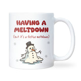 Festive Meltdown Mug, Funny Christmas Mug, Secret Santa Gift for Colleague or Boss, Snowman Joke Mug, Work Xmas Mug