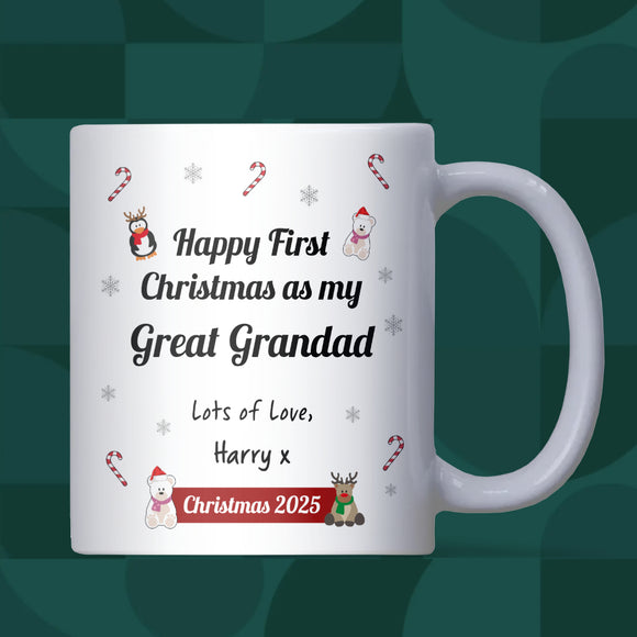Personalised First Christmas as My Great Grandad Mug, Christmas Great Grandchild Keepsake Gift, 2025 Christmas Gift for New Great Grandad