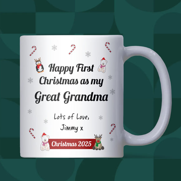 Personalised First Christmas as My Great Grandma Mug, Baby Keepsake Gift, Christmas Gift for New Great Grandma, 2025 Baby Great Grandma Xmas