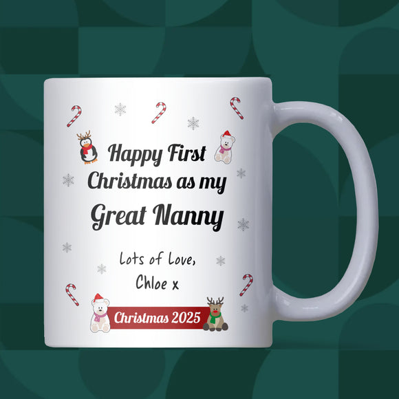 Personalised First Christmas as My Great Nanny Mug, Baby Keepsake Gift, Christmas Gift for New Great Nanny, First Time Great Nanny Christmas