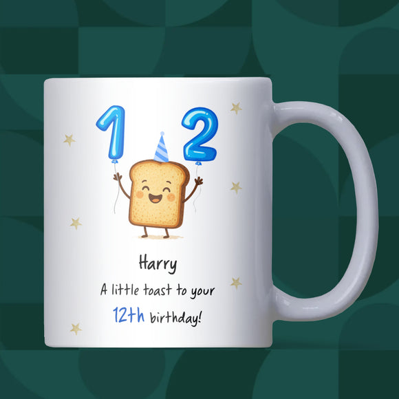 Personalised 12th Toast Birthday Mug, Funny Son 12th Birthday Keepsake, Daughter Funny 12th Gift, Granddaughter 12th, Grandson 12th Gift
