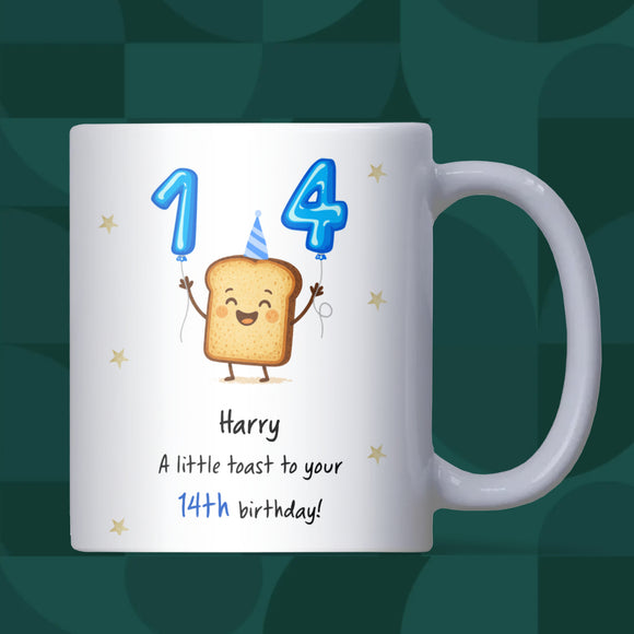 Personalised 14th Toast Birthday Mug, Funny Son 14th Birthday Keepsake, Daughter Funny 14th Gift, Granddaughter 14th, Grandson 14th Gift