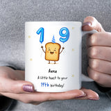 Personalised 19th Toast Birthday Mug, Funny Son 19th Birthday Keepsake, Daughter Funny 19th Gift, Granddaughter 19th, Grandson 19th Gift