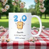 Personalised 20th Toast Birthday Mug, Funny Son 20th Birthday Keepsake, Daughter Funny 20th Gift, Granddaughter 20th, Grandson 20th Gift