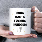 Personalised Half Way to 100 Mug, Funny 50th Birthday Gift, Milestone Fiftieth Birthday Present, Half a Hundred 50th Birthday Joke Present