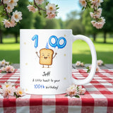 Personalised 100th Toast Birthday Mug, Funny 100th Birthday Gift, Grandad 100th Present, Grandma 100th Mug, Centenarian Birthday Keepsake