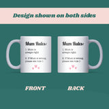 Funny Mum Rules Mug, Mum Birthday Gift, Mother’s Day Mug, Funny Gift for Mum, Joke Christmas Gift for Mum