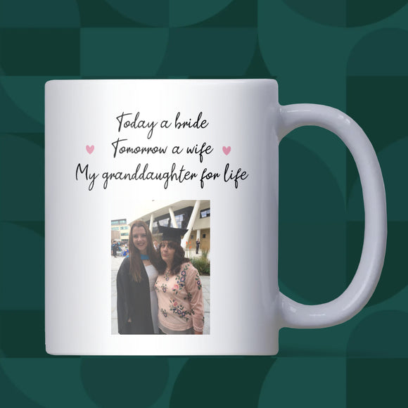 Personalised Photo Wedding Day Mug for Granddaughter, Wedding Day Gift from Grandma, Bride Keepsake from Grandmother, Wedding Gift from Nan