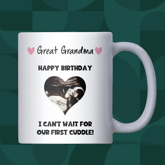 Personalised Birthday Great Grandma Mug, Baby Scan Photo Mug, Birthday Gift for Great Grandma to Be, From Baby Bump Keepsake