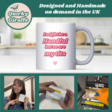I Might Be a Handful But So Are My Tits Mug, Funny Rude Mug for Her, Cheeky Pink Mug, Birthday Gift for Her, Funny Secret Santa Gift for Her