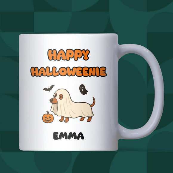 Happy Halloweenie Sausage Dog Mug, Funny Dachshund Halloween Gift, Boo Basket Mug for Dog Mum, Sausage Dog Lover Birthday Gift