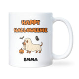 Happy Halloweenie Sausage Dog Mug, Funny Dachshund Halloween Gift, Boo Basket Mug for Dog Mum, Sausage Dog Lover Birthday Gift