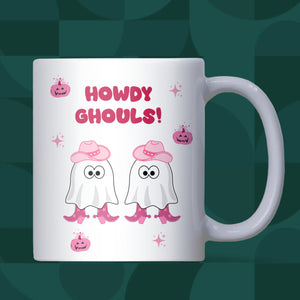 Howdy Ghouls Mug, Funny Halloween Mug for Her, Pink Cowgirl Ghost Cup, Girly Spooky Season Coffee Mug, Cute Ghost Gift, Halloween Cowgirl
