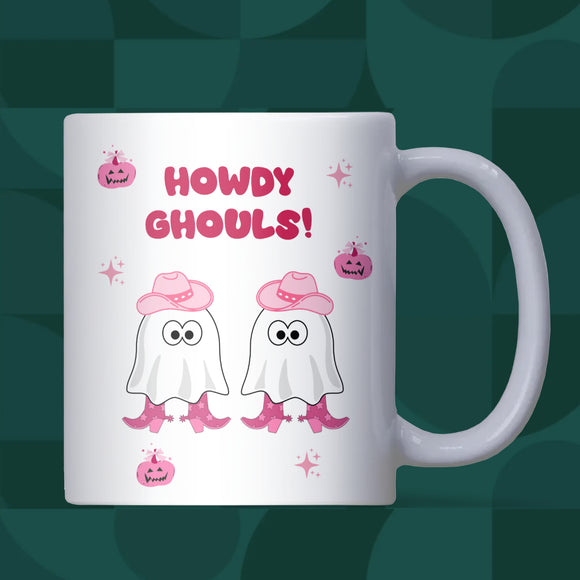 Howdy Ghouls Mug, Funny Halloween Mug for Her, Pink Cowgirl Ghost Cup, Girly Spooky Season Coffee Mug, Cute Ghost Gift, Halloween Cowgirl