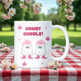 Howdy Ghouls Mug, Funny Halloween Mug for Her, Pink Cowgirl Ghost Cup, Girly Spooky Season Coffee Mug, Cute Ghost Gift, Halloween Cowgirl
