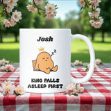 King of Falling Asleep First Mug, Funny Sleepy Boyfriend Gift, Husband Falling Asleep Present, Anniversary or Valentine’s Gift for Him