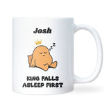 King of Falling Asleep First Mug, Funny Sleepy Boyfriend Gift, Husband Falling Asleep Present, Anniversary or Valentine’s Gift for Him