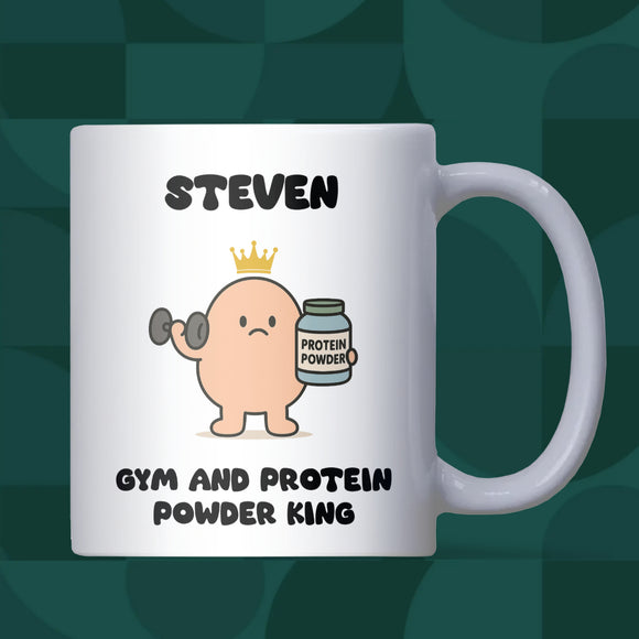 Gym and Protein Powder King Mug, Funny Gym Bro Gift for Him, Boyfriend Gym Lover Christmas Gift, Husband Gym Gift, Funny Son Gym Present