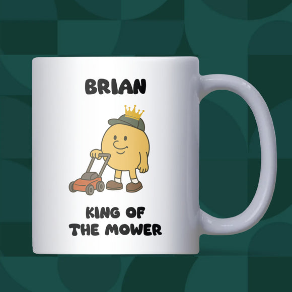 King of the Mower Mug, Funny Personalised Gardening Gift for Dad, Grandad Garden Lover Christmas Gift, Husband Funny Lawn Mower Mug