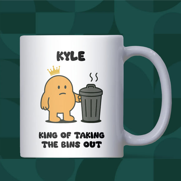 King of Taking the Bins Out Mug, Funny Blue Job Joke Gift for Him, Husband or Boyfriend Bin Duty Present, Valentine’s or Christmas Gift