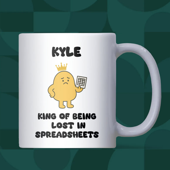 King of Getting Lost in Spreadsheets Mug, Funny Accountant Mug, Secret Santa Gift for Him, Finance Office Christmas Mug