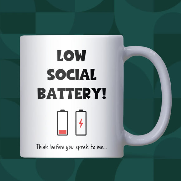 Low Social Battery Mug, Funny Introvert Coffee Mug, Social Anxiety Gift, Secret Santa Gift for Colleague, Work From Home Funny Co-Worker