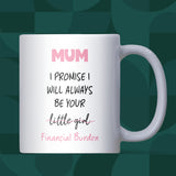 Mum Financial Burden Mug, Funny Bank of Mum Gift, Mum Birthday Joke Present, Mother’s Day Funny Gift, Christmas for Mum