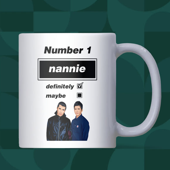 Funny Oasis Fan Mug for Nannie, Number 1 Nannie Definitely Maybe Mug, Oasis Music Fan Gift, Nannie Oasis Birthday Mug, Oasis Nannie Present