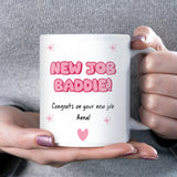 New Job Baddie Mug, Congratulations on Your New Job Mug, Personalised Pink Coffee Mug, Girly Aesthetic Office Gift, Friend New Job Gift
