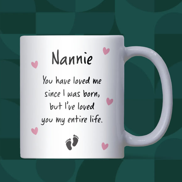 New Nannie Gift Mug, Mother’s Day Keepsake from Baby, Birthday or Christmas Present for Nannie, Nannie Coffee Cup